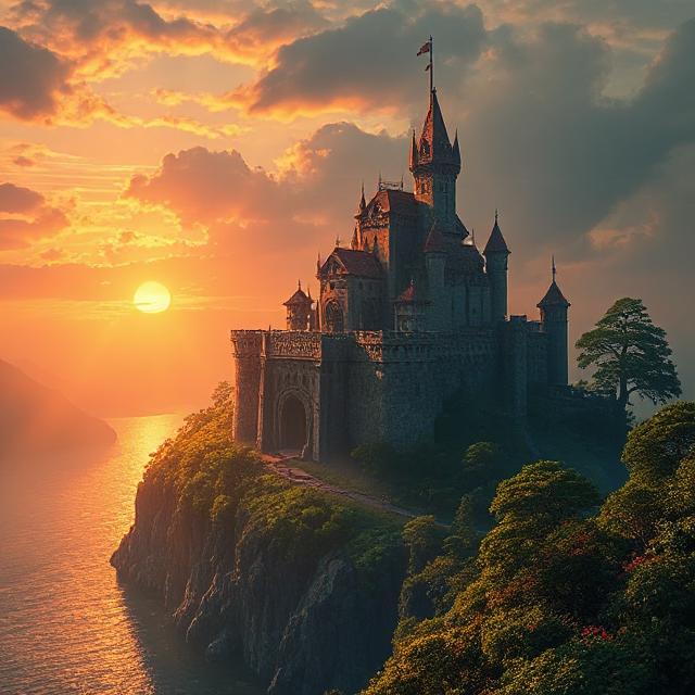 Hochelfen Festung bei Sonnenuntergang